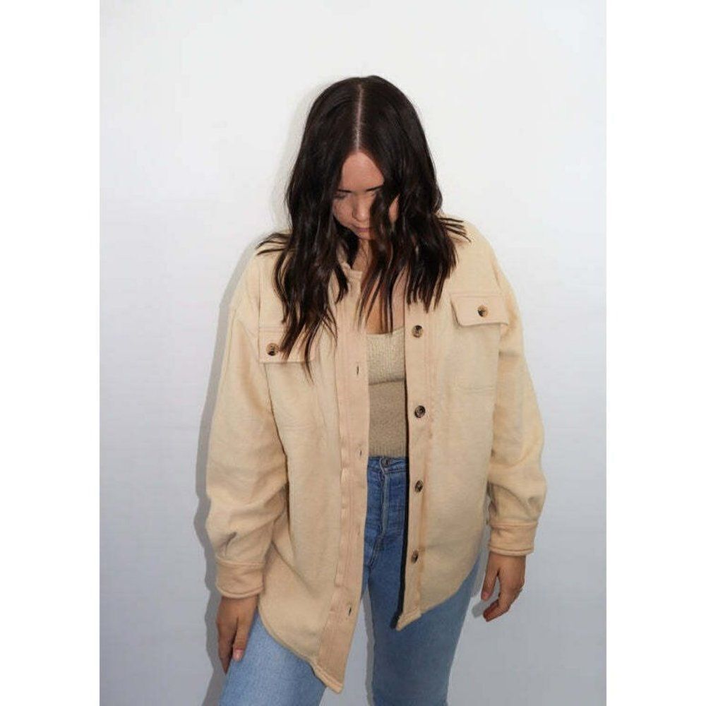 Zenana All About the Fleece Button-Down Shacket in Light Peach S-L QJ-4000Y - Picture 6 of 9